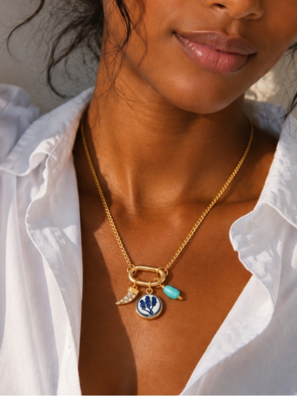 New! Preppy Neutral Gold Oil Drip Charm Necklace NWOT 5064